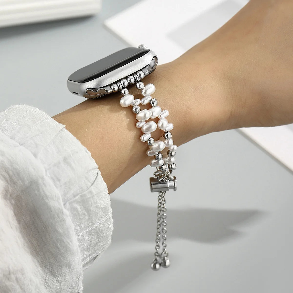 Apple Watch Armband Perlen, Damen Metall-Kette