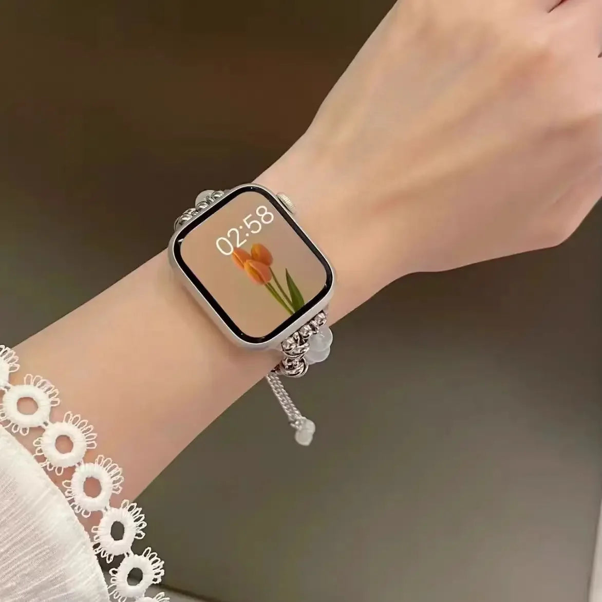 Apple Watch Armband Perlen, Damen Metall-Kette