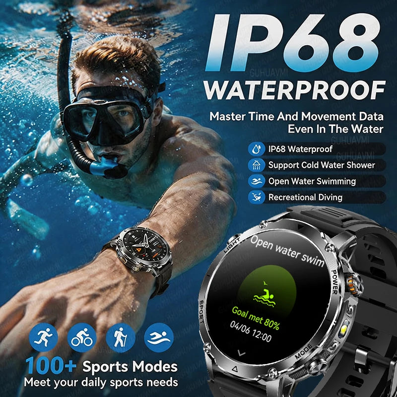 Outdoor Smartwatch, 1400 mAh Akku & LED-Taschenlampe