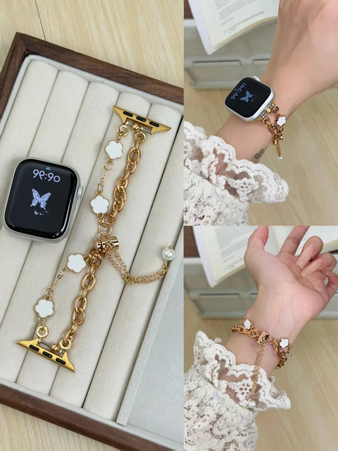 Apple Watch Armband Perlen, Damen Metall-Kette