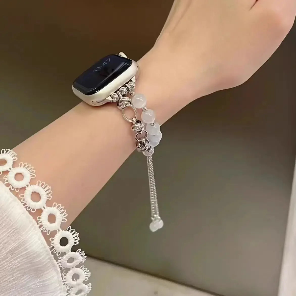 Apple Watch Armband Perlen, Damen Metall-Kette