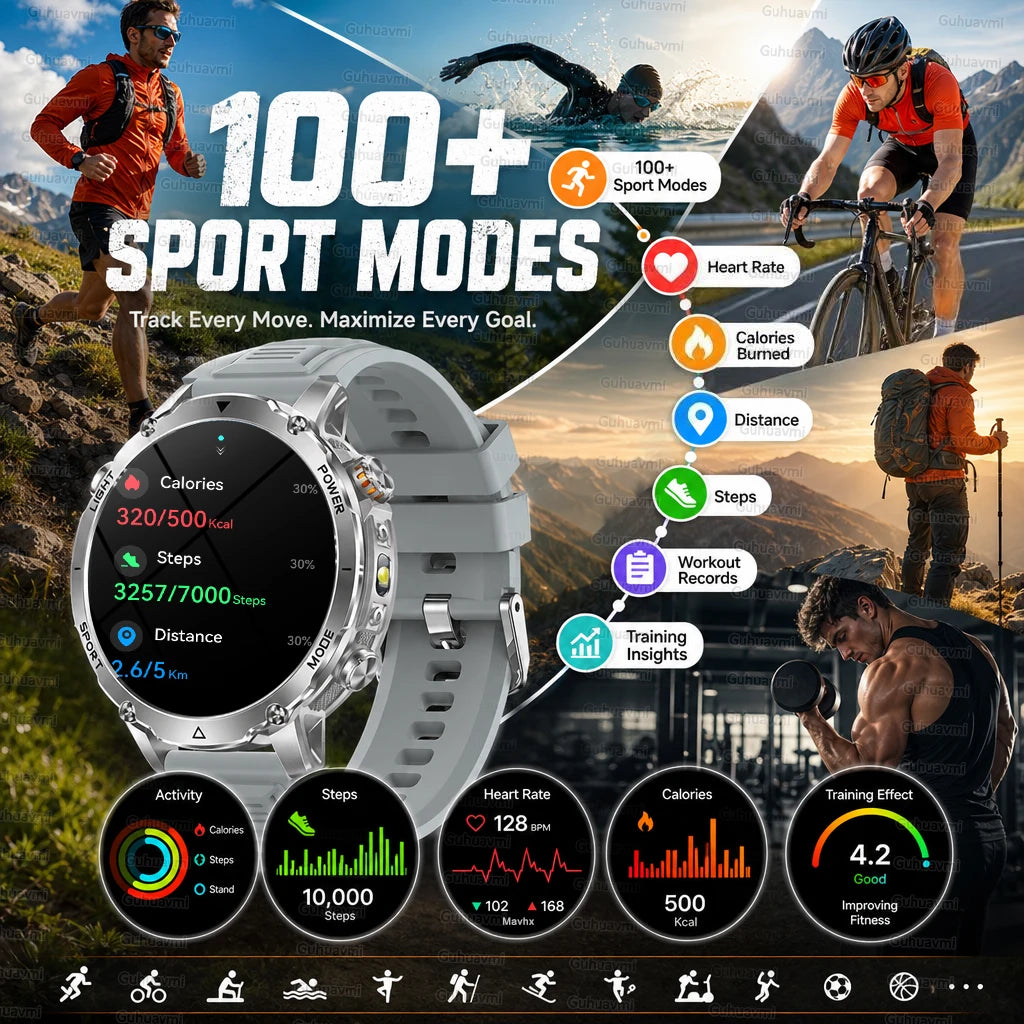 Outdoor Smartwatch, 1400 mAh Akku & LED-Taschenlampe