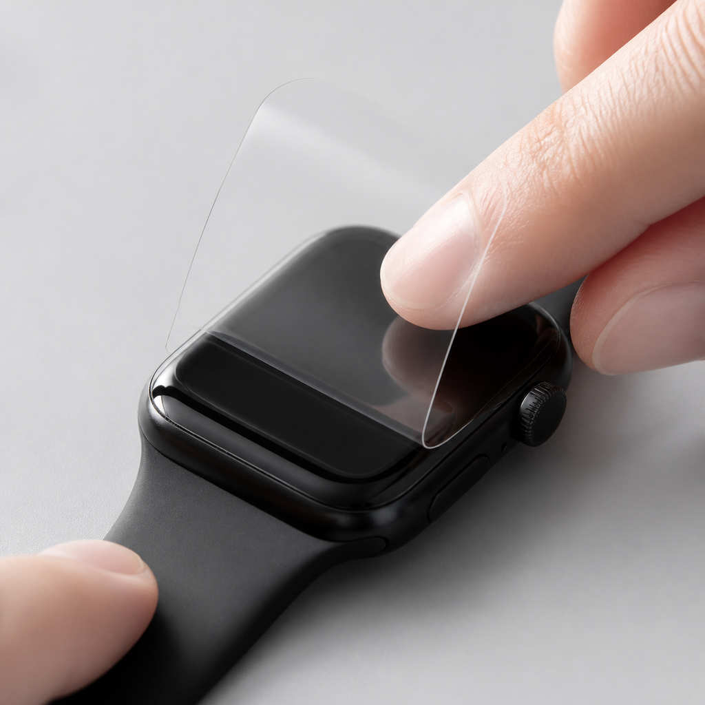 Einfache Anbringung der Hydrogel-Schutzfolie auf einer Apple Watch