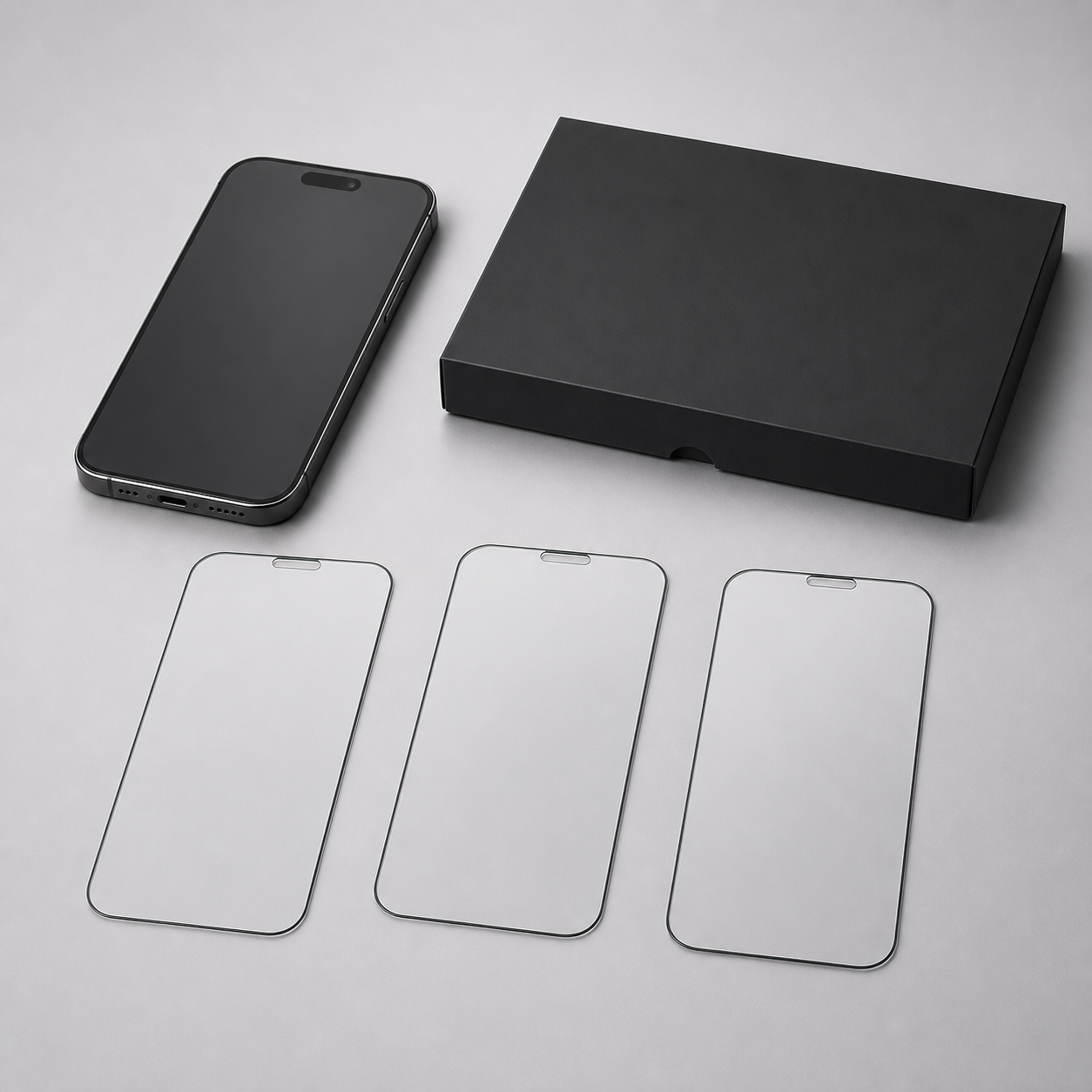 Drei HD-Panzergläser für iPhone mit Staubfrei-Montagebox