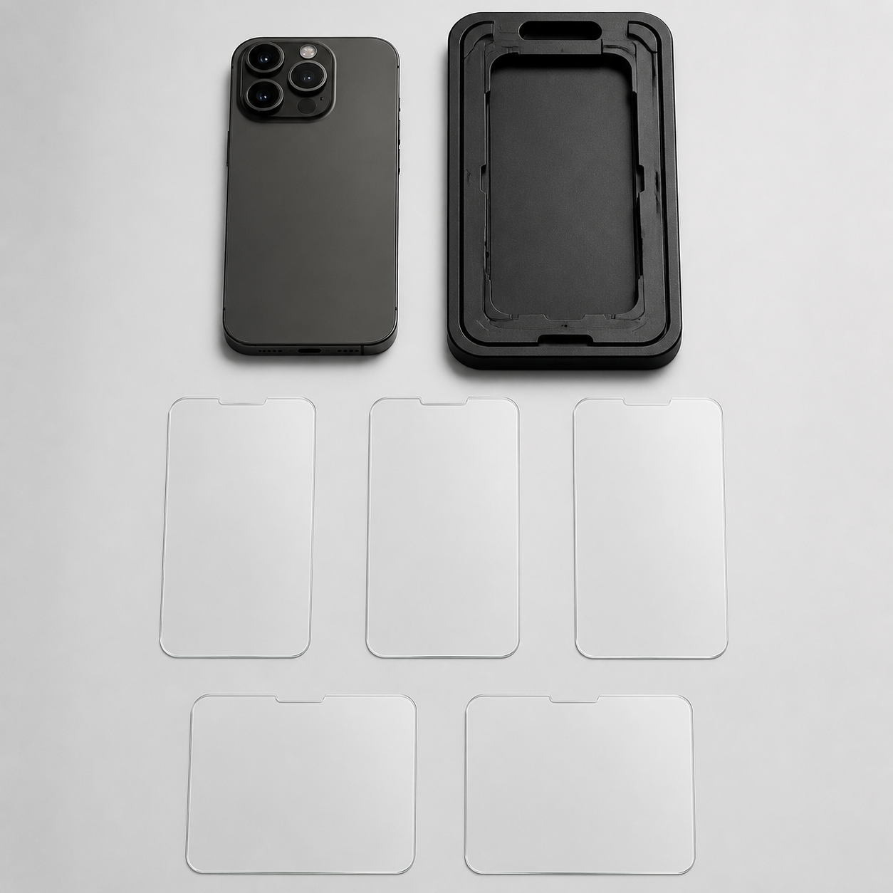 Fünf HD-Panzergläser für iPhone mit Staubfrei-Montagebox