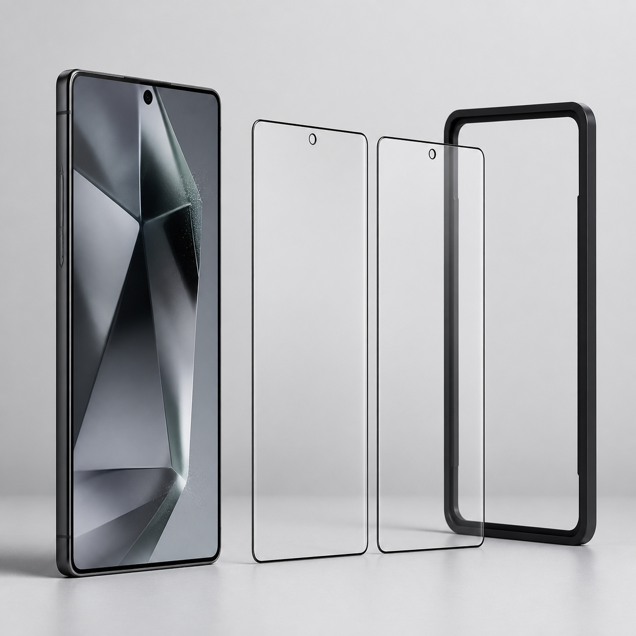 Zwei HD-Panzergläser für Samsung Galaxy mit Montagerahmen