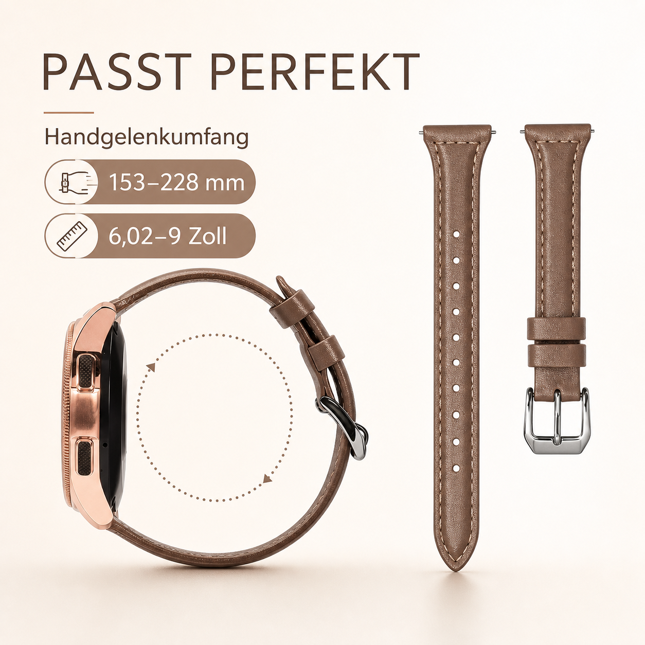 Größenübersicht für Samsung Lederarmband – 153 bis 228 mm