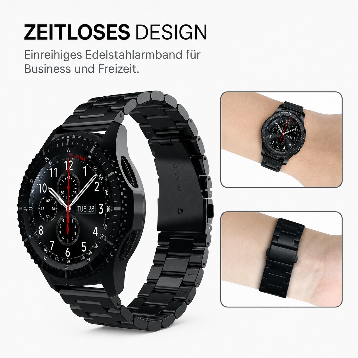 Zeitloses schwarzes Edelstahlarmband für Samsung Watch