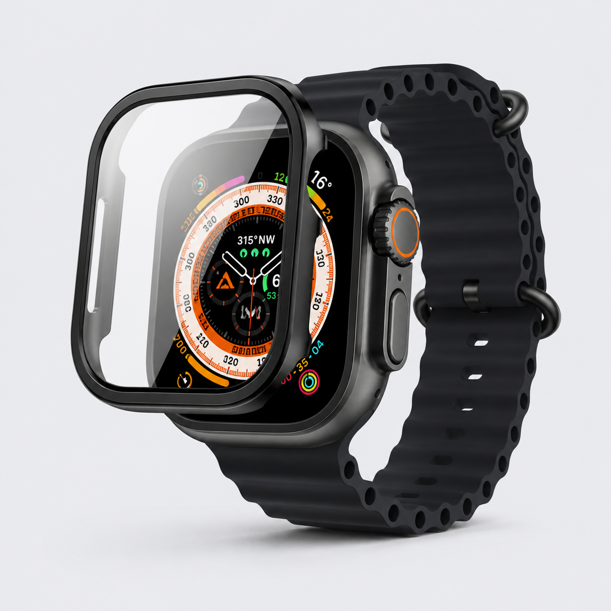 Apple Watch Ultra Metallrahmen mit Schutzglas – Schwarz