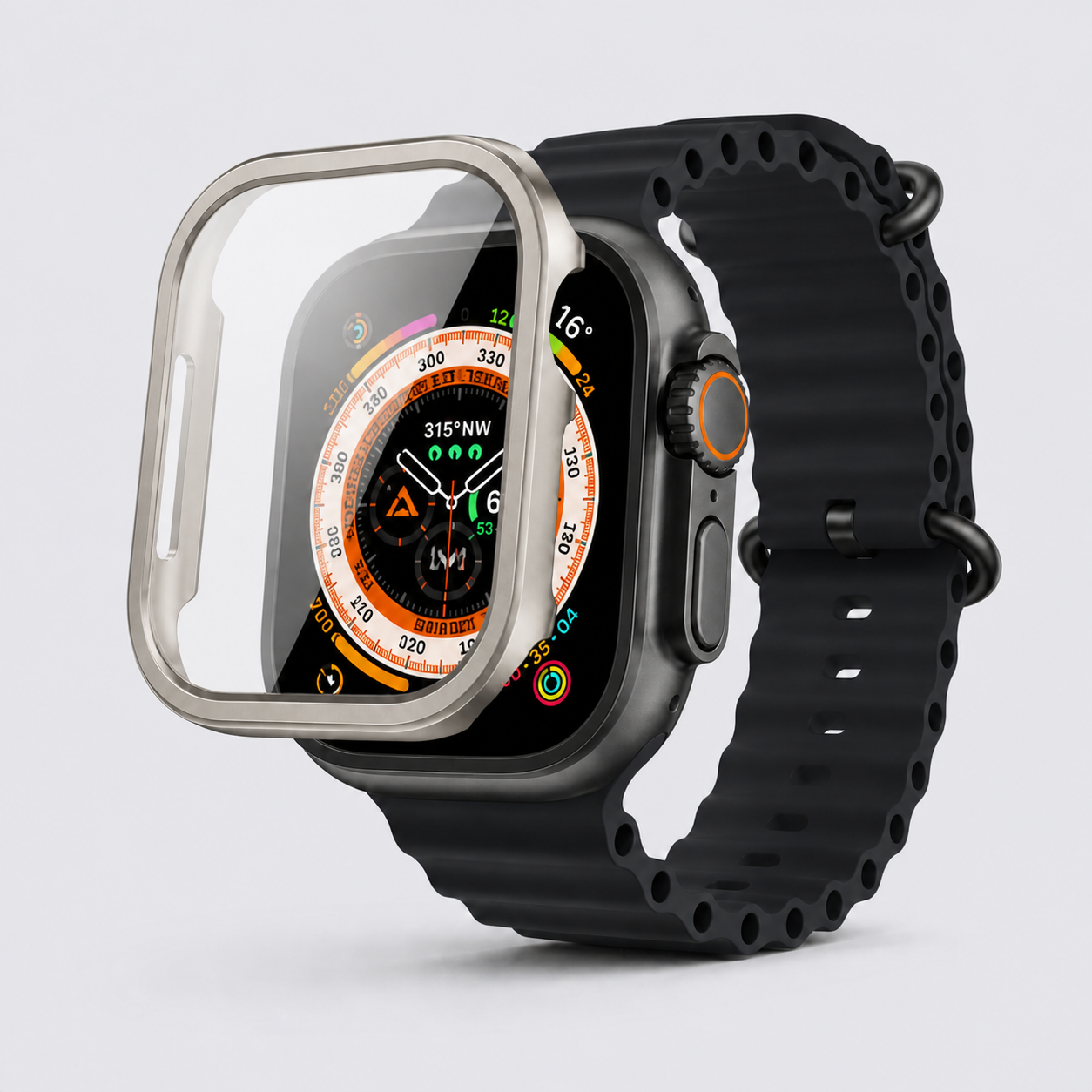 Apple Watch Ultra Metallrahmen mit Schutzglas – Titan